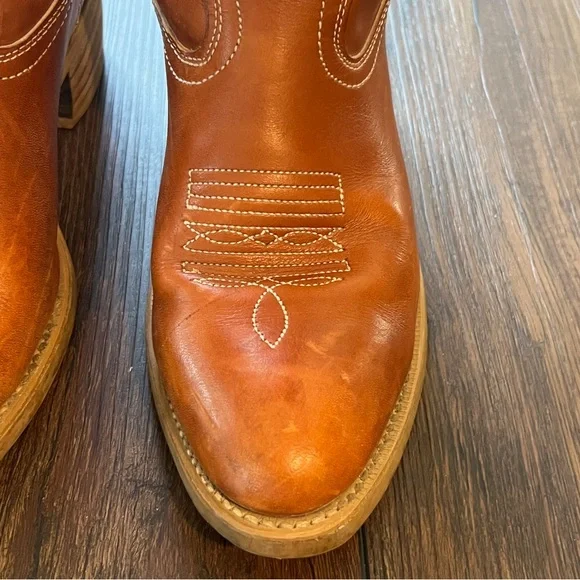 Landis Cognac Brown Country Western Leather Cowboy Boots Mens Sz 10 - Picture 6 of 16